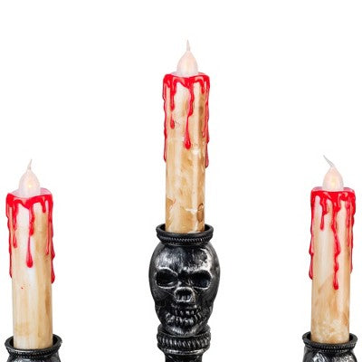 Northlight Antique-Style Skull Trio Flickering Halloween Candelabra - 13.75" - Amber Lights