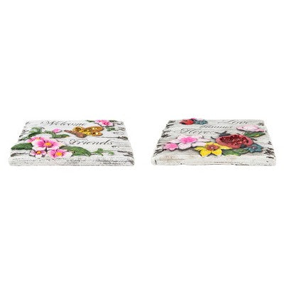 Northlight Set Of 2 Love Blooms And Welcome Friends Floral Outdoor Garden Stones 7"
