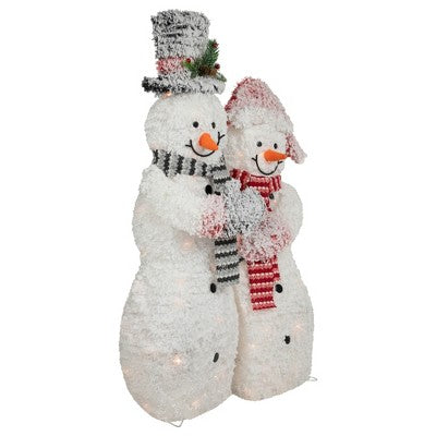 Northlight 39" Lighted Snowy Tinsel Snowman Couple Outdoor Christmas Decoration