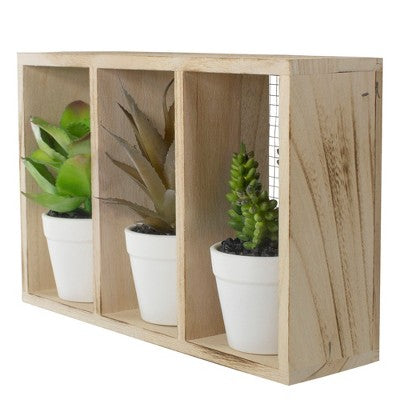 Northlight 10.75" Artificial Mixed Potted Succulents In Wooden Box