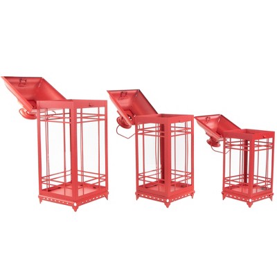 Northlight Set Of 3 Red Mission Style Candle Lanterns 19.5"