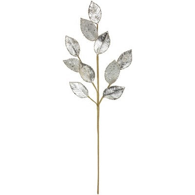 Northlight 28" Platinum Silver And Icy Glitter Leaves Christmas Spray