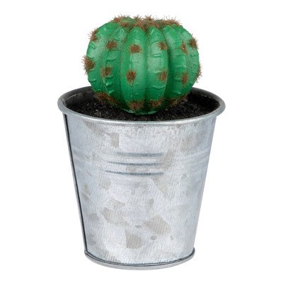 Northlight 3.5" Tropical Cactus In Tin Pot Artificial Potted Plant - Green/Silver