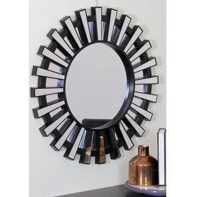 Northlight 25.5" Black Sunburst Round Wall Mounted Mirror