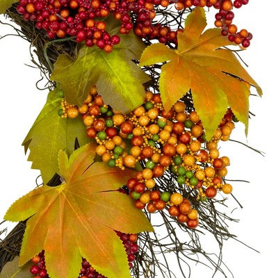 Northlight Maple Leaf And Berry Twig Artificial Fall Harvest Wreath, 22-Inch