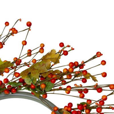 Northlight Orange Berries And Yellow Leaves Fall Harvest Artificial Wreath, 22"