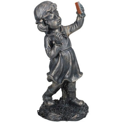Northlight 18" Pre-Lit Black Solar Powered LED Girl With Cell Phone Outdoor Garden Statue