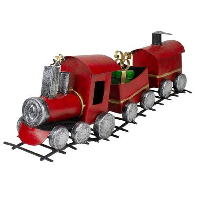 Northlight Triple Car Metal Train Christmas Decoration - 15" - Red And Silver