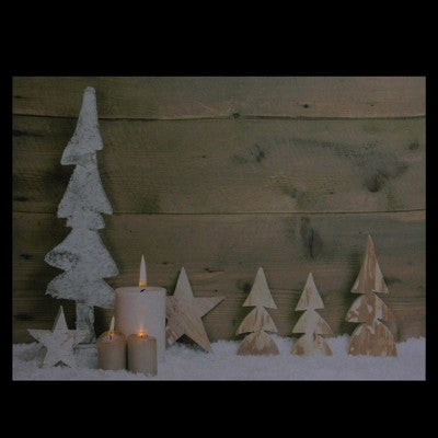 Northlight LED Lighted Flickering Candles And Winter Wooden Trees Canvas Wall Art 12" X 15.75"