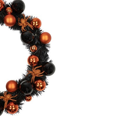 Northlight Orange Spiders And Ornaments Halloween Wreath, 18-Inch, Unlit