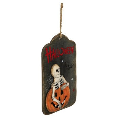 Northlight 9.75" Skeleton And Jack-O-Lantern Halloween Wall Sign