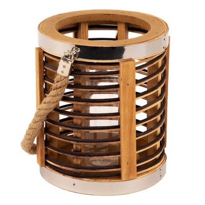  Northlight Rattan Glass Candle Lantern With Jute Handle - 7.5"