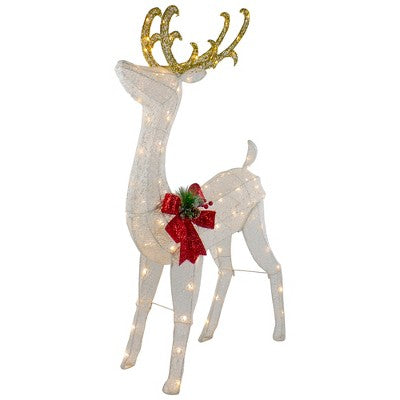  Northlight 48" LED Lighted Glitter Reindeer With Sleigh Outdoor Christmas Decoration