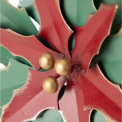  Northlight 14" Small Green And Red Metal Poinsettia Christmas Wall Hanging