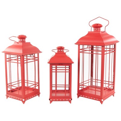  Northlight Set Of 3 Red Mission Style Candle Lanterns 19.5"