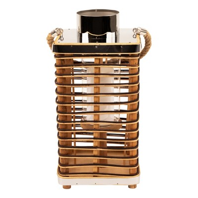  Northlight Rectangular Rattan Glass Candle Lantern With Jute Handle - 15.5"
