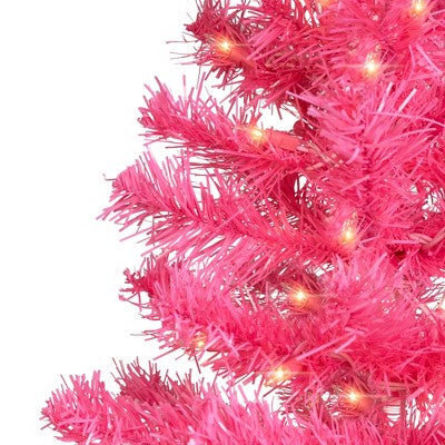  Northlight Pre-Lit Tinsel Artificial Christmas Tree - 3' - Pink - Clear Lights