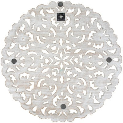  Northlight 24" Brushed Antique White Damask Round Wall Panel