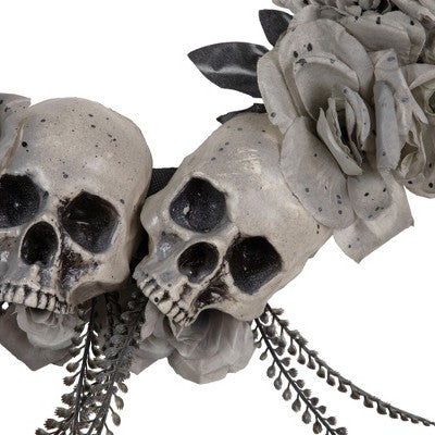  Northlight Double Skull And Gray Roses Halloween Wreath, 16-Inch, Unlit