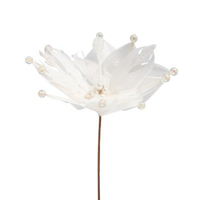  Northlight Beaded Feather Poinsettia Artificial Christmas Pick - 13.75" - White
