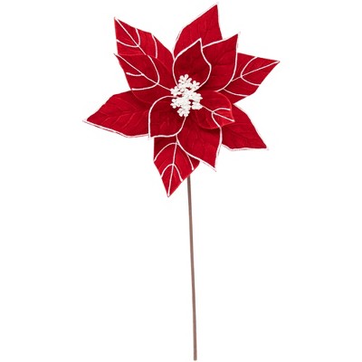  Northlight 20" Red And White Velvet Glittered Poinsettia Christmas Stem Spray