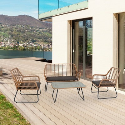  Northlight 4-Piece Kingstown Rattan Outdoor Patio Conversation Set With Cushions