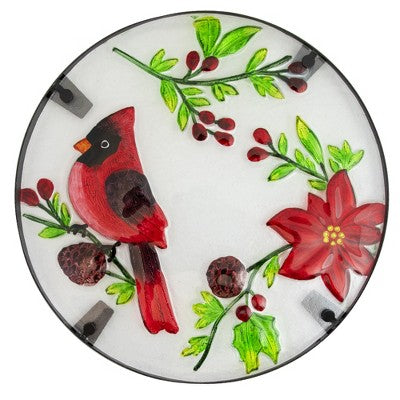  Northlight 19" Red Cardinal And Pine Cone Glass Patio Side Table