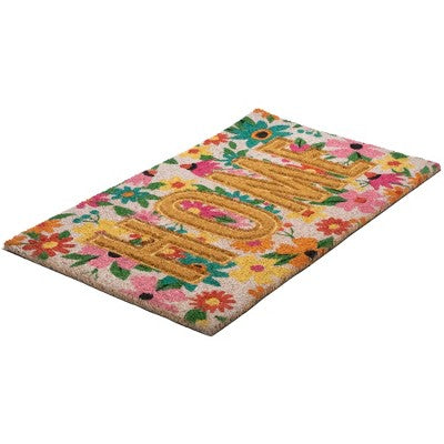  Northlight Pink And Orange Floral "Home" Outdoor Natural Coir Doormat 18" X 30"