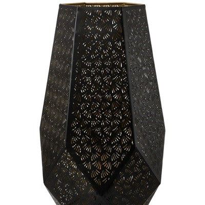  Northlight Laser-Cut Leaf Pattern Iron Table Lamp With Wood Base - 16.5" - Black And Gold