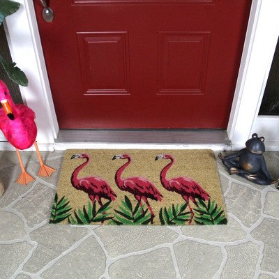  Northlight Natural Coir Pink Flamingos Summertime Doormat 18" X 30"