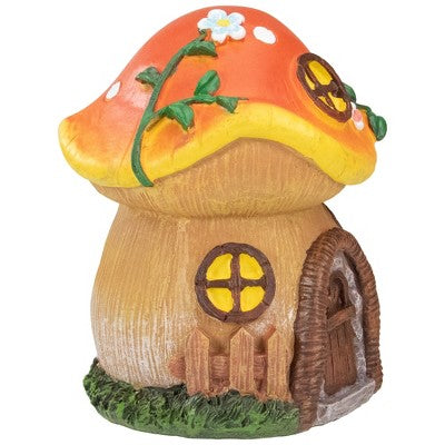  Northlight 6.25" Orange Mushroom House Outdoor Garden Statue