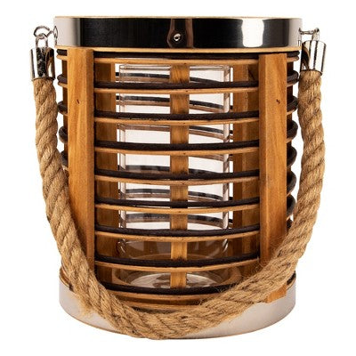  Northlight Rattan Glass Candle Lantern With Jute Handle - 7.5"