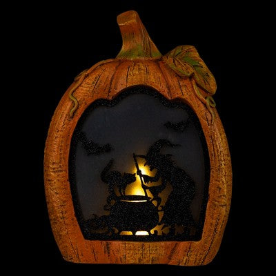  Northlight Witch Stirring Flickering Cauldron Scene Inside Pumpkin Halloween Decoration - 13" - LED Orange Light