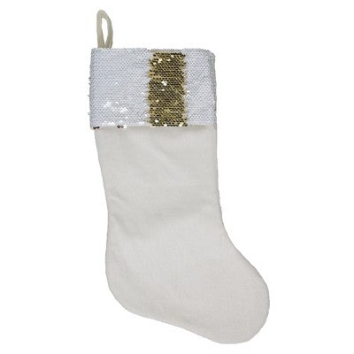  Northlight 20" Gold And White Reversible Sequin Cuff Christmas Stocking