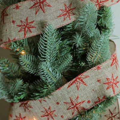  Northlight Red And Beige Star Wired Christmas Craft Ribbon 2.5" X 10 Yards