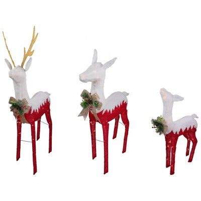  Northlight Set Of 3 Lighted Red Reindeer Family Outdoor Christmas Decoration