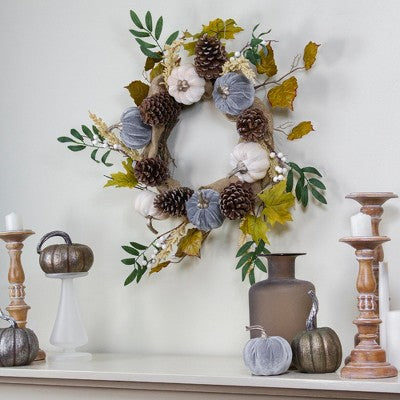  Northlight Pumpkins Foliage Grapevine Artificial Thanksgiving Wreath, 24-Inch, Unlit