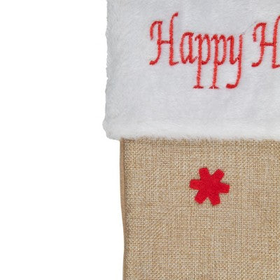  Northlight 19" Beige And Red Burlap "Happy Holidays" Forest Trees Christmas Stocking