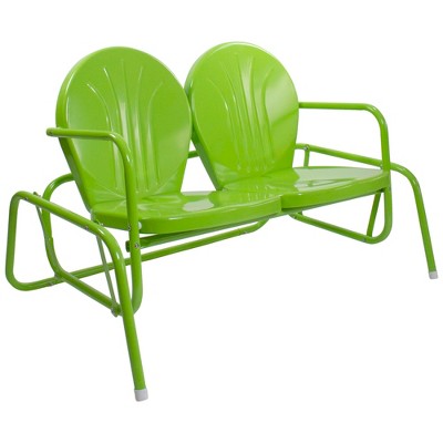  Northlight 48.25" Outdoor Retro Metal Tulip Double Glider Patio Chair, Lime Green