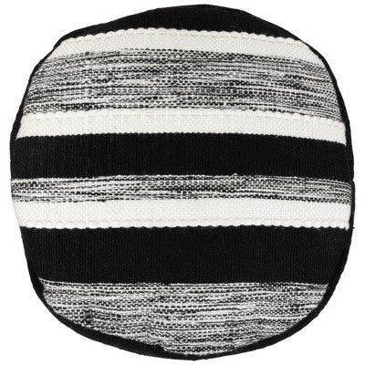  Northlight 18" Black And White Striped Outdoor Woven Pouf Ottoman