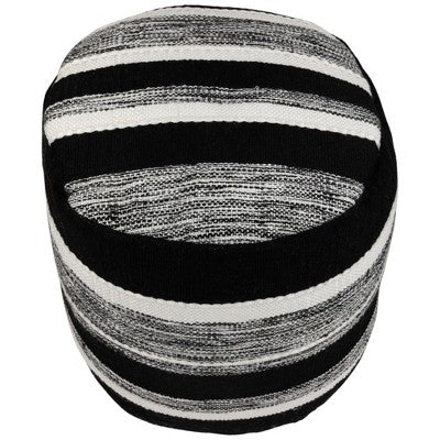  Northlight 18" Black And White Striped Outdoor Woven Pouf Ottoman