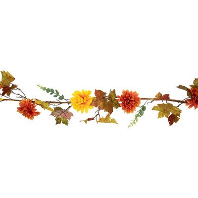  Northlight 5.5' X 6" Autumn Harvest Orange And Yellow Mums With Maple Leaves Garland - Unlit