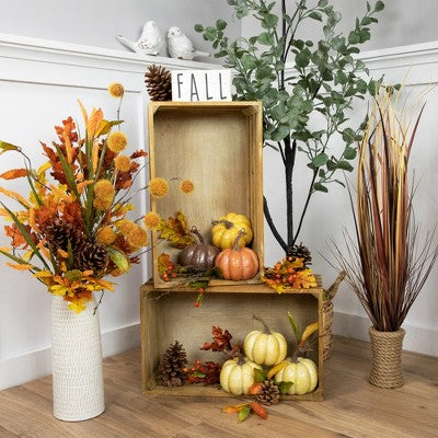  Northlight Set Of 3 Orange, Yellow And Brown Crackle Finish Fall Harvest Pumpkins 4"
