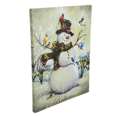  Northlight LED Lighted Snowman And Bird Friends Christmas Canvas Wall Art 15.75" X 11.75"