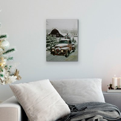  Northlight LED Lighted Fiber Optic Truck With Tree Christmas Canvas Wall Art 15.75" X 11.75"