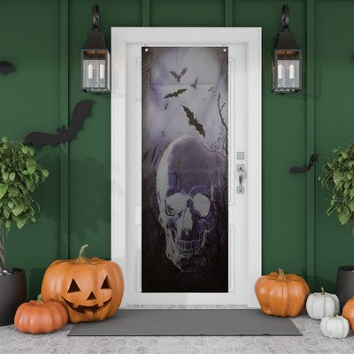  Northlight Spooky Graveyard With Skull And Bats Halloween Door Decoration - 70.75"