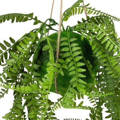  Northlight 18" Artificial Fern Plant With Moss Ball And Hanging Jute Cord
