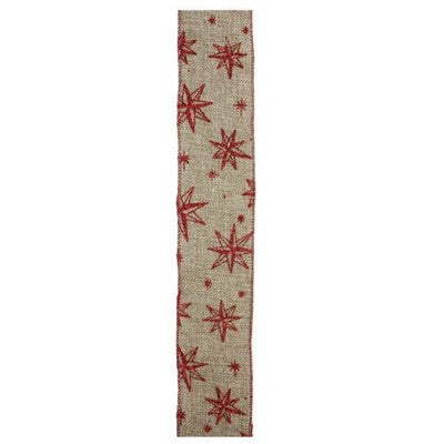  Northlight Red And Beige Star Wired Christmas Craft Ribbon 2.5" X 10 Yards