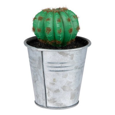  Northlight 3.5" Tropical Cactus In Tin Pot Artificial Potted Plant - Green/Silver