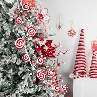  Northlight 30" Candy Cane Swirls And Pom Poms Christmas Garland